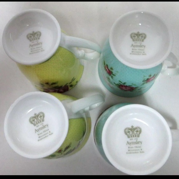 AYNSLEY Archive Rose footed Mugs Cups floral yellow blue Footed Fine China NEW - Picture 8 of 10